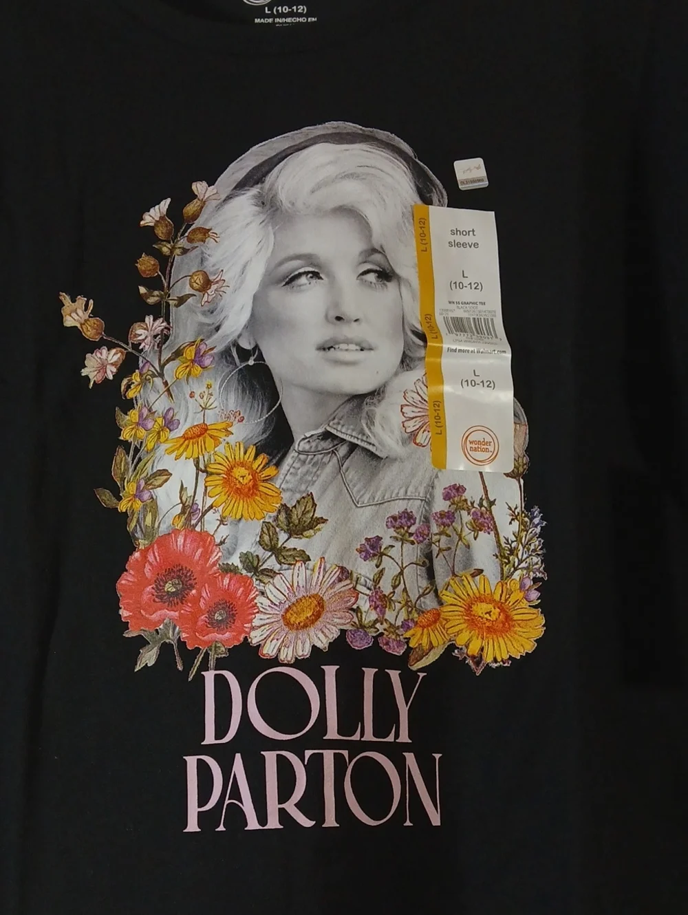 wonder nation Girls Large Dolly Parton Portrait Floral Tee Graphic Shirt NWT